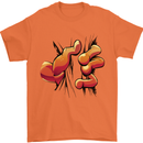Frog Hand Scrunching Material Mens T-Shirt 100% Cotton Orange