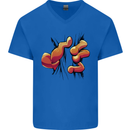 Frog Hand Scrunching Material Mens V-Neck Cotton T-Shirt Royal Blue