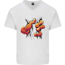 Frog Hand Scrunching Material Mens V-Neck Cotton T-Shirt White