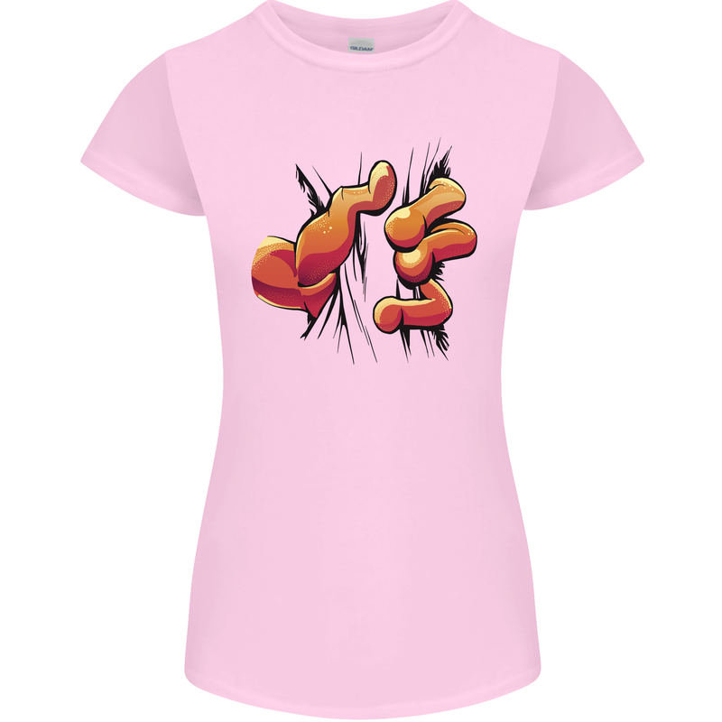 Frog Hand Scrunching Material Womens Petite Cut T-Shirt Light Pink