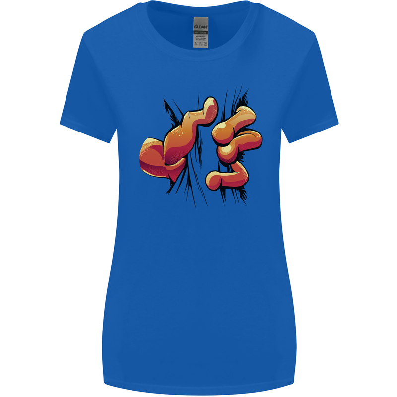Frog Hand Scrunching Material Womens Wider Cut T-Shirt Royal Blue