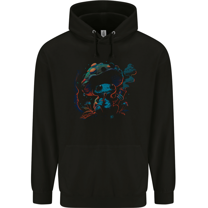 Frog Smoking Magic Mushrooms Bong Weed Childrens Kids Hoodie Black
