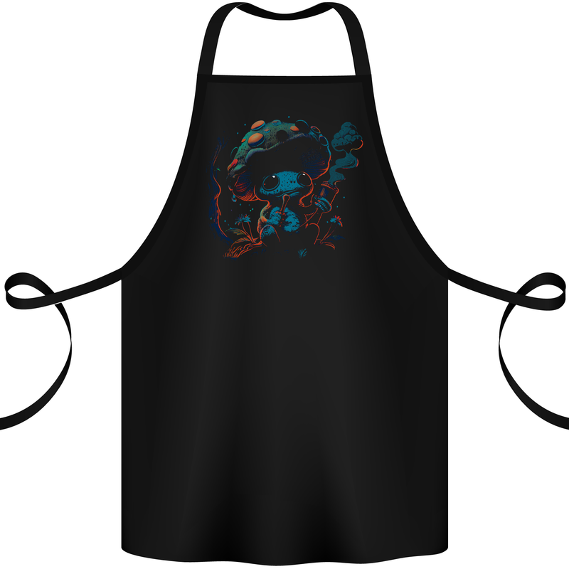 Frog Smoking Magic Mushrooms Bong Weed Cotton Apron 100% Organic Black