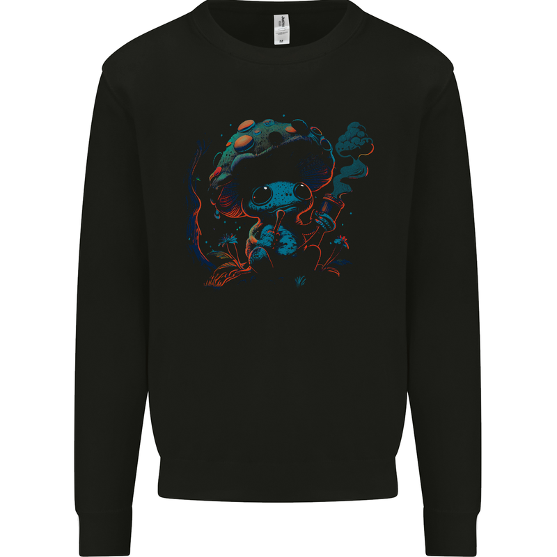 Frog Smoking Magic Mushrooms Bong Weed Kids Sweatshirt Jumper Black