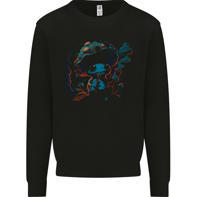 Frog Smoking Magic Mushrooms Bong Weed Mens Sweatshirt Jumper Black