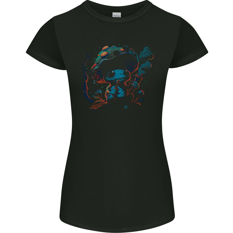 Frog Smoking Magic Mushrooms Bong Weed Womens Petite Cut T-Shirt Black