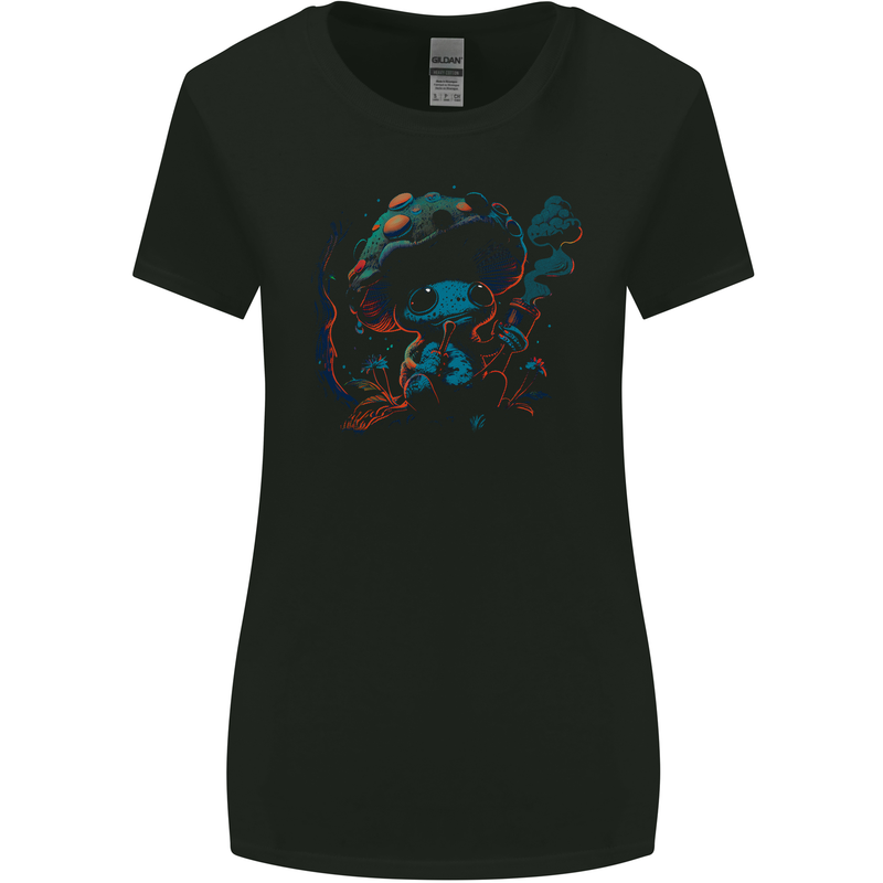 Frog Smoking Magic Mushrooms Bong Weed Womens Wider Cut T-Shirt Black