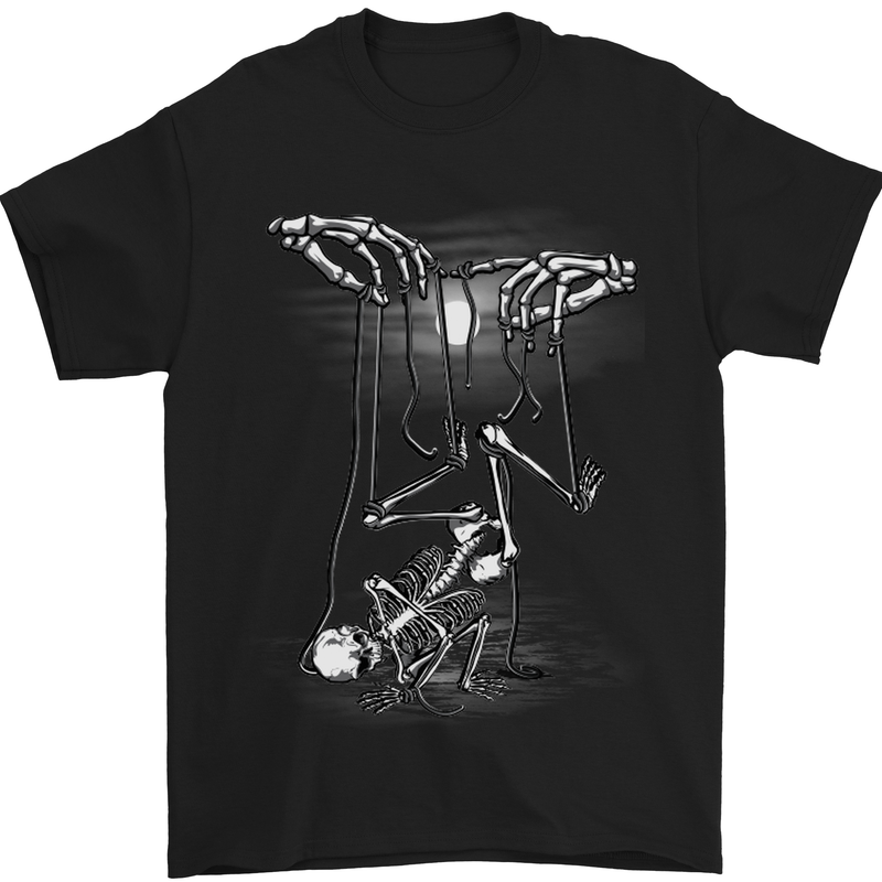 Full Moon Puppet Skeleton Halloween Skull Mens T-Shirt Cotton Gildan Black