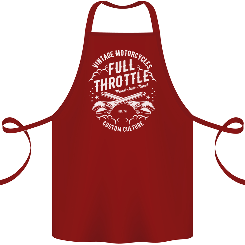 Full Throttle Motorcycle Biker Motorbike Cotton Apron 100% Organic Maroon