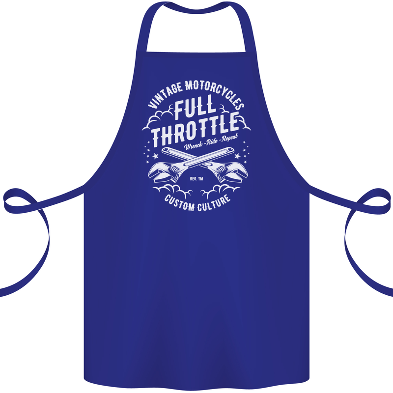 Full Throttle Motorcycle Biker Motorbike Cotton Apron 100% Organic Royal Blue