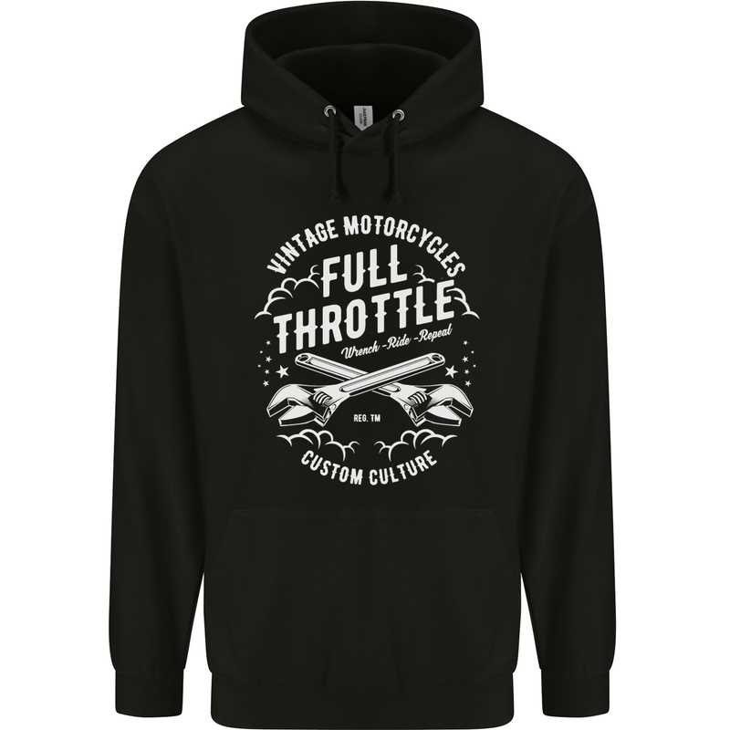 Full Throttle Motorcycle Biker Motorbike Mens 80% Cotton Hoodie Black