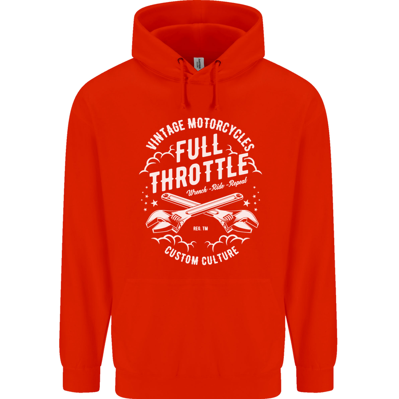 Full Throttle Motorcycle Biker Motorbike Mens 80% Cotton Hoodie Bright Red