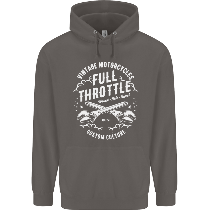 Full Throttle Motorcycle Biker Motorbike Mens 80% Cotton Hoodie Charcoal