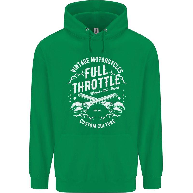 Full Throttle Motorcycle Biker Motorbike Mens 80% Cotton Hoodie Irish Green