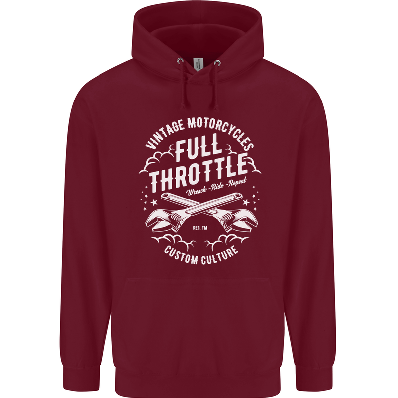 Full Throttle Motorcycle Biker Motorbike Mens 80% Cotton Hoodie Maroon