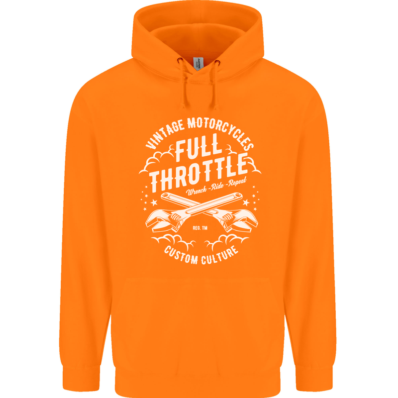Full Throttle Motorcycle Biker Motorbike Mens 80% Cotton Hoodie Orange