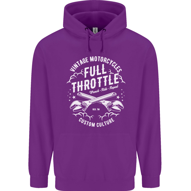 Full Throttle Motorcycle Biker Motorbike Mens 80% Cotton Hoodie Purple