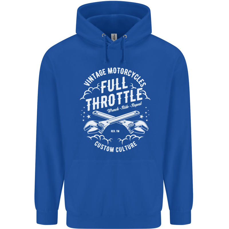Full Throttle Motorcycle Biker Motorbike Mens 80% Cotton Hoodie Royal Blue