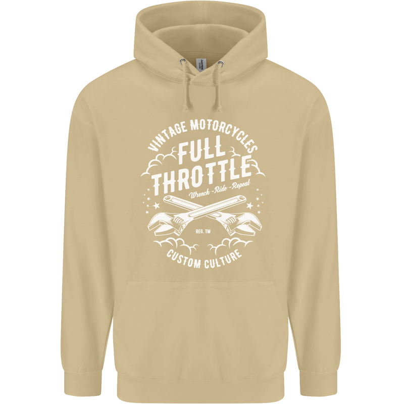 Full Throttle Motorcycle Biker Motorbike Mens 80% Cotton Hoodie Sand