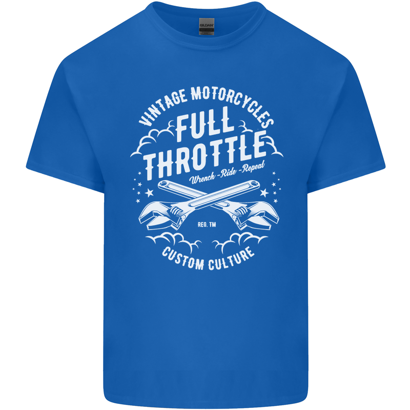 Full Throttle Motorcycle Biker Motorbike Mens Cotton T-Shirt Tee Top Royal Blue