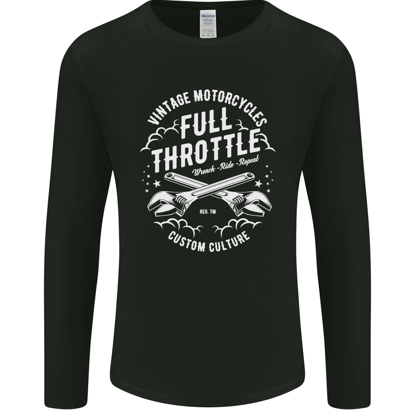 Full Throttle Motorcycle Biker Motorbike Mens Long Sleeve T-Shirt Black