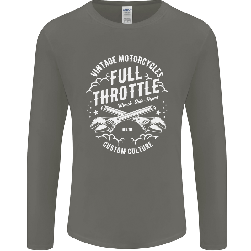 Full Throttle Motorcycle Biker Motorbike Mens Long Sleeve T-Shirt Charcoal
