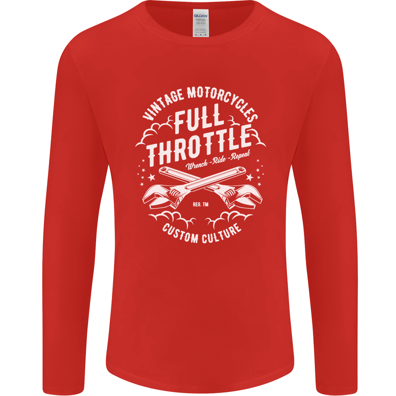 Full Throttle Motorcycle Biker Motorbike Mens Long Sleeve T-Shirt Red