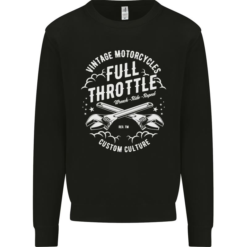 Full Throttle Motorcycle Biker Motorbike Mens Sweatshirt Jumper Black