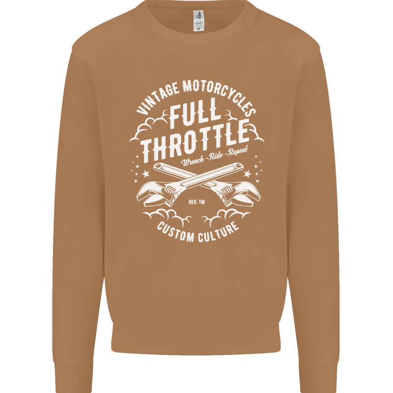 Full Throttle Motorcycle Biker Motorbike Mens Sweatshirt Jumper Caramel Latte