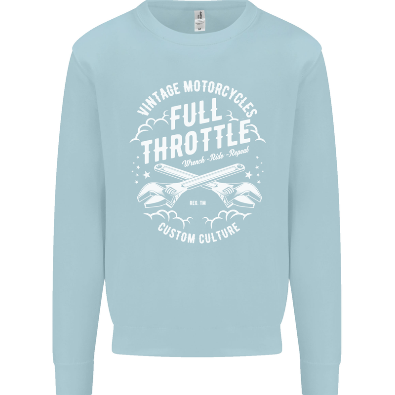 Full Throttle Motorcycle Biker Motorbike Mens Sweatshirt Jumper Light Blue