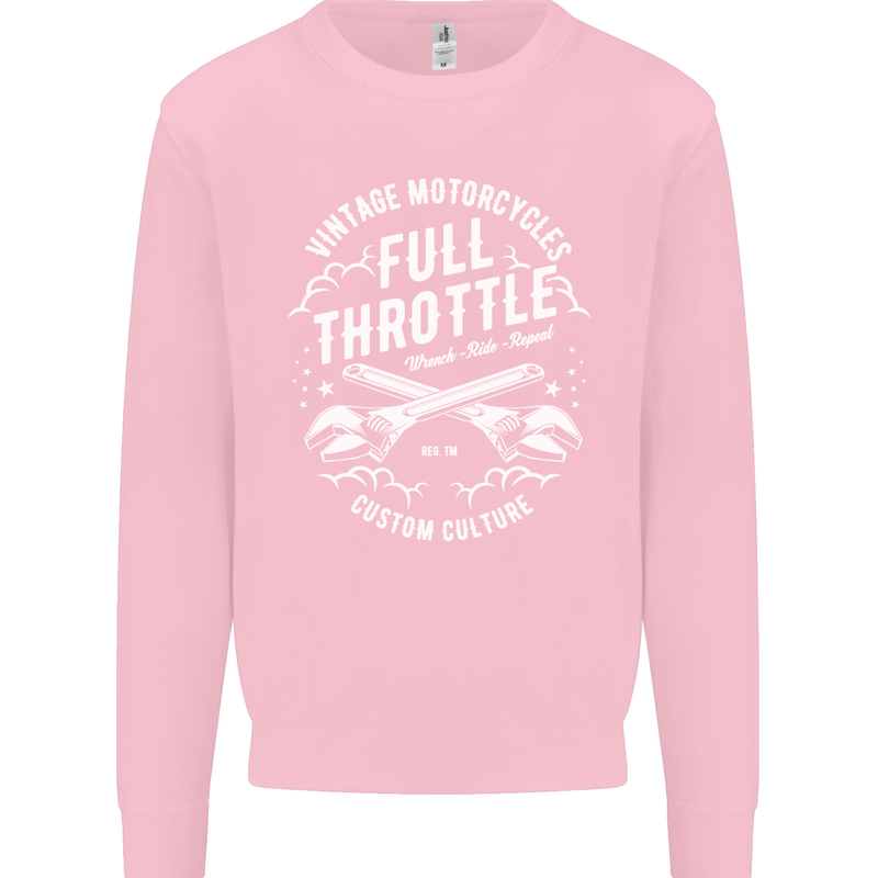 Full Throttle Motorcycle Biker Motorbike Mens Sweatshirt Jumper Light Pink