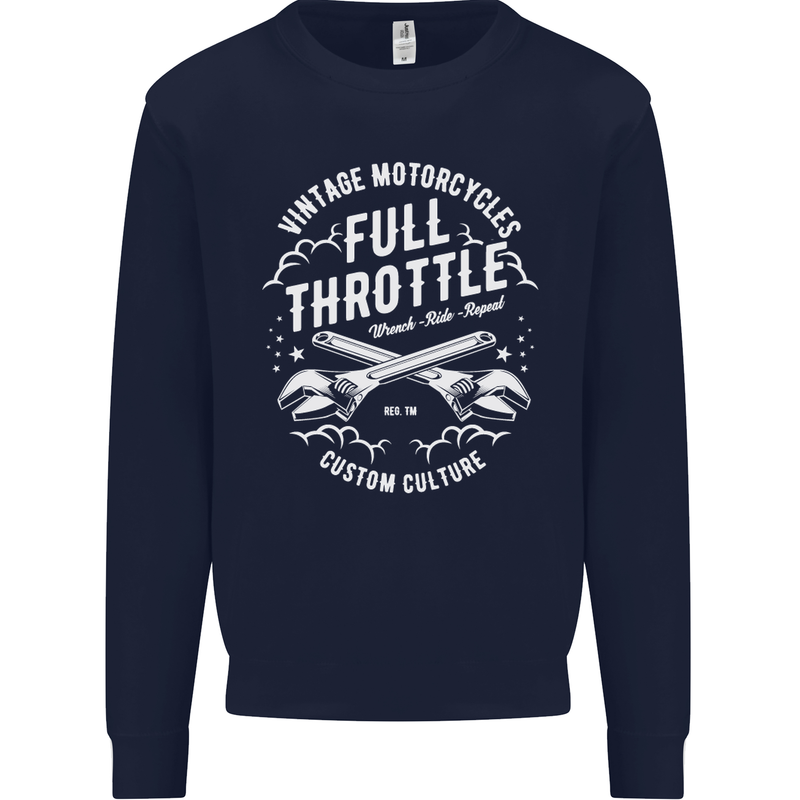 Full Throttle Motorcycle Biker Motorbike Mens Sweatshirt Jumper Navy Blue