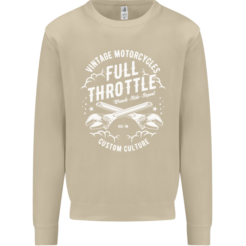 Full Throttle Motorcycle Biker Motorbike Mens Sweatshirt Jumper Sand
