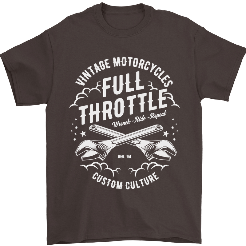 Full Throttle Motorcycle Biker Motorbike Mens T-Shirt Cotton Gildan Dark Chocolate