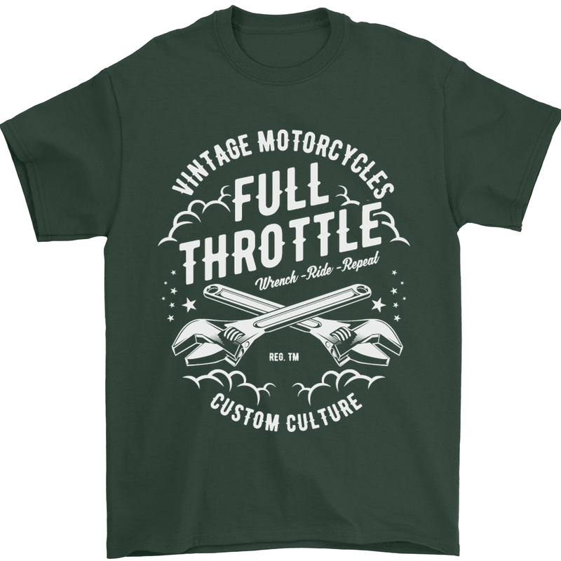 Full Throttle Motorcycle Biker Motorbike Mens T-Shirt Cotton Gildan Forest Green