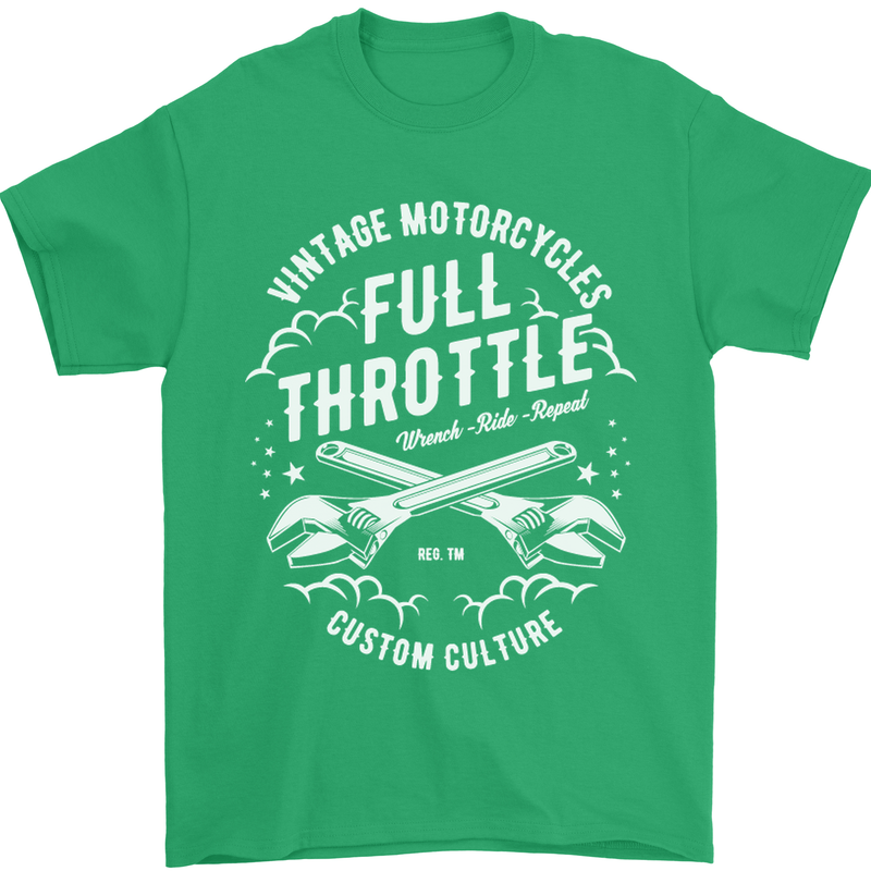 Full Throttle Motorcycle Biker Motorbike Mens T-Shirt Cotton Gildan Irish Green