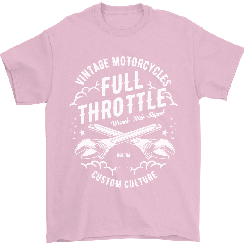 Full Throttle Motorcycle Biker Motorbike Mens T-Shirt Cotton Gildan Light Pink