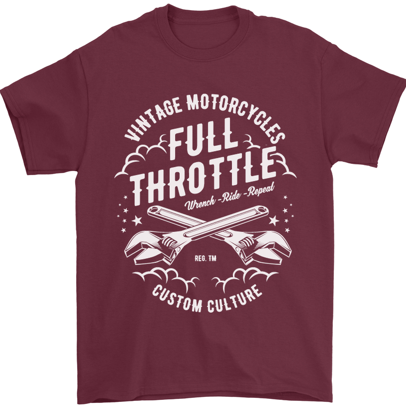 Full Throttle Motorcycle Biker Motorbike Mens T-Shirt Cotton Gildan Maroon