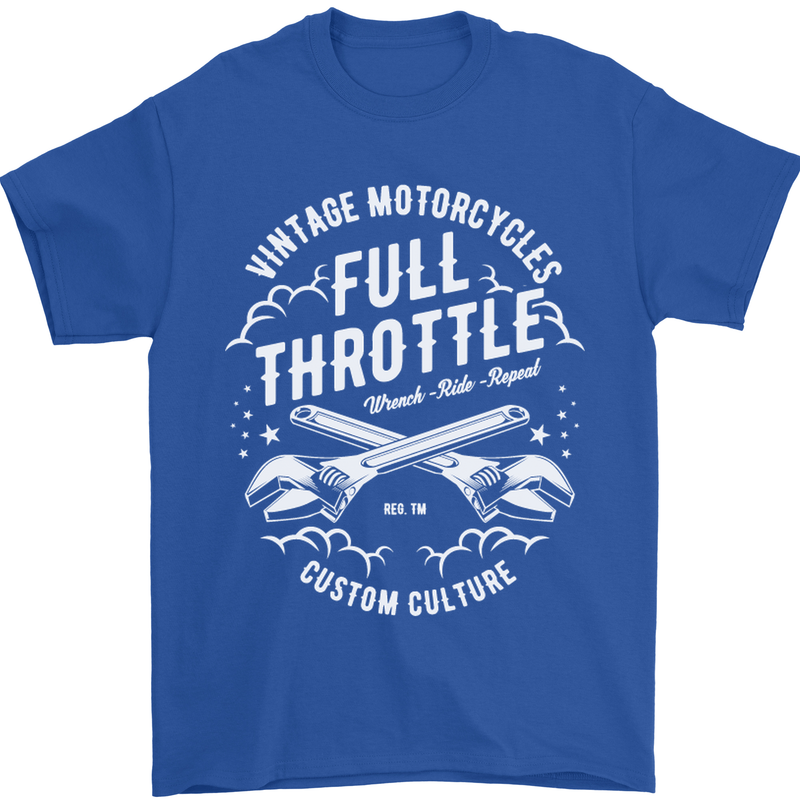 Full Throttle Motorcycle Biker Motorbike Mens T-Shirt Cotton Gildan Royal Blue