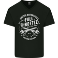 Full Throttle Motorcycle Biker Motorbike Mens V-Neck Cotton T-Shirt Black