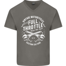 Full Throttle Motorcycle Biker Motorbike Mens V-Neck Cotton T-Shirt Charcoal
