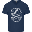 Full Throttle Motorcycle Biker Motorbike Mens V-Neck Cotton T-Shirt Navy Blue