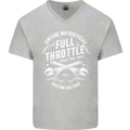 Full Throttle Motorcycle Biker Motorbike Mens V-Neck Cotton T-Shirt Sports Grey
