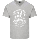 Full Throttle Motorcycle Biker Motorbike Mens V-Neck Cotton T-Shirt Sports Grey