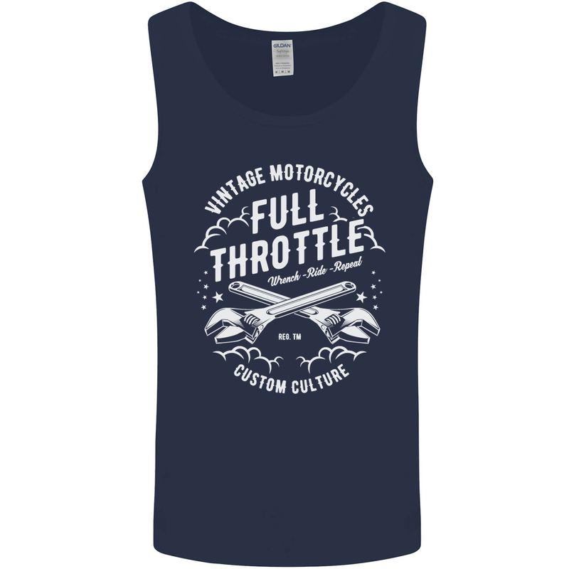 Full Throttle Motorcycle Biker Motorbike Mens Vest Tank Top Navy Blue