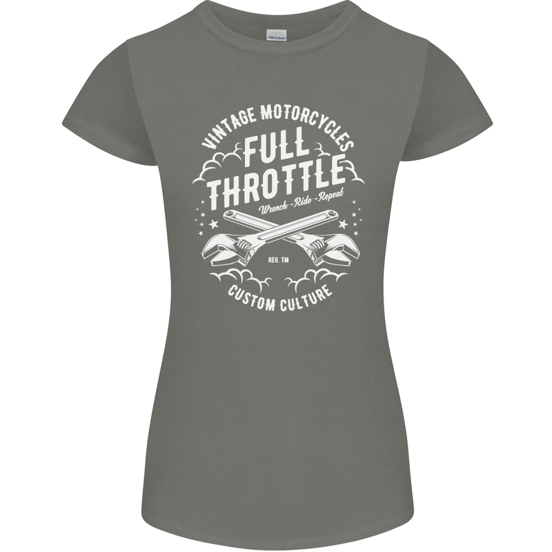 Full Throttle Motorcycle Biker Motorbike Womens Petite Cut T-Shirt Charcoal