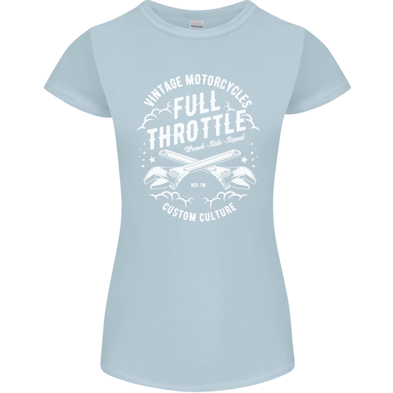 Full Throttle Motorcycle Biker Motorbike Womens Petite Cut T-Shirt Light Blue