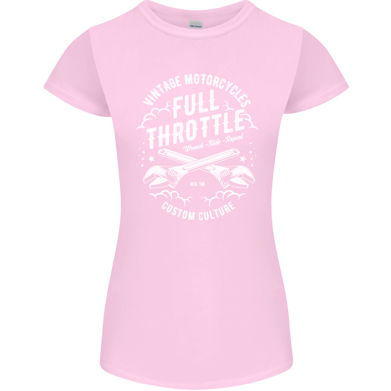 Full Throttle Motorcycle Biker Motorbike Womens Petite Cut T-Shirt Light Pink