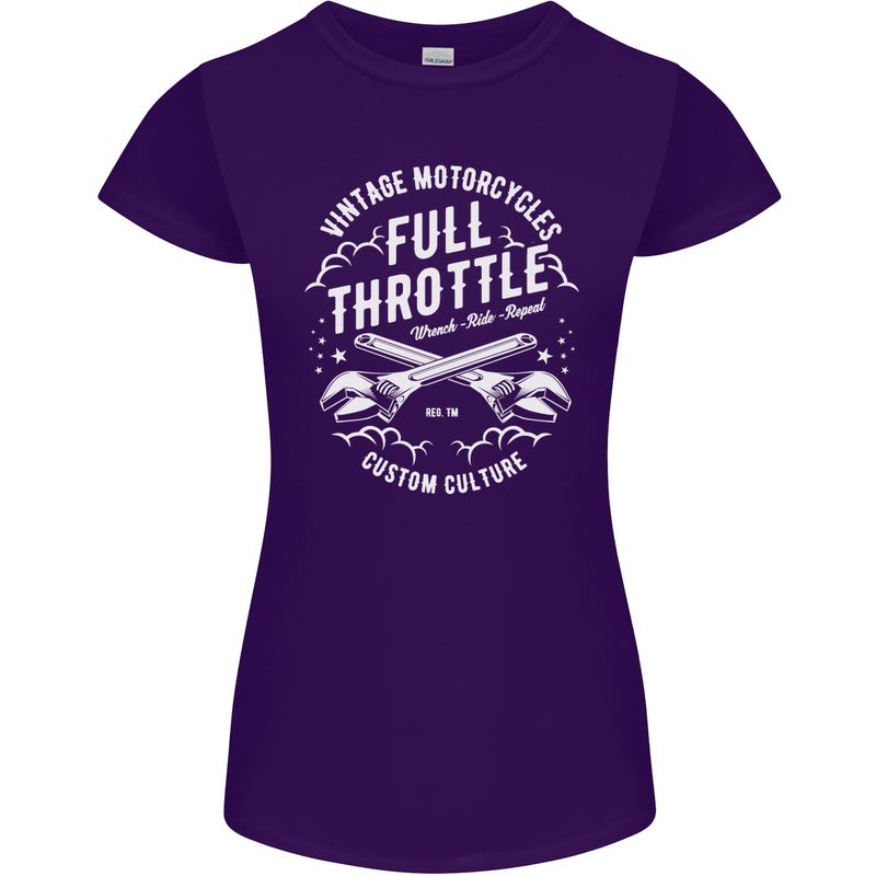 Full Throttle Motorcycle Biker Motorbike Womens Petite Cut T-Shirt Purple