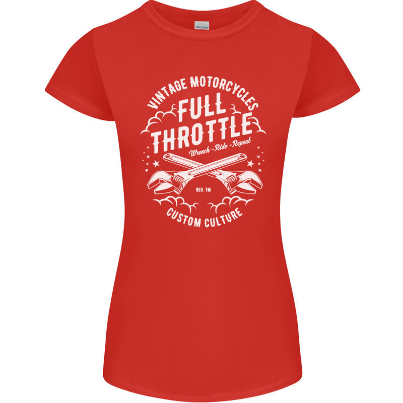 Full Throttle Motorcycle Biker Motorbike Womens Petite Cut T-Shirt Red